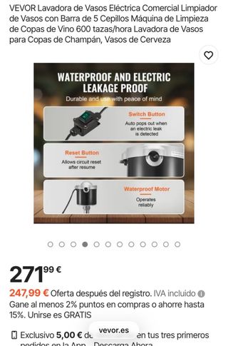 Lavadora Vasos Eléctrica VEVOR 600 tazas/hora