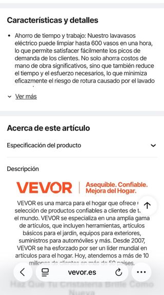 Lavadora Vasos Eléctrica VEVOR 600 tazas/hora