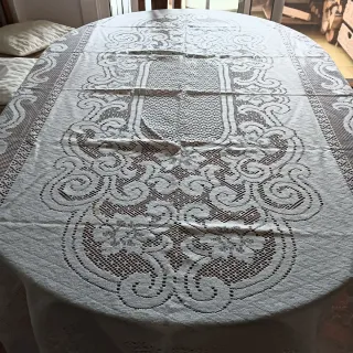 Mantel de hilo blanco para 12 servicios 150x230 cm