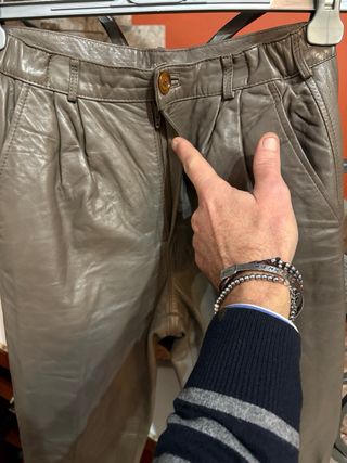 Pantaloni in vera pelle vintage marrone