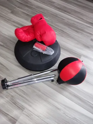 Saco de boxeo con guantes y bomba