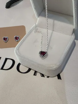 Conjunto Pandora Corazón Rojo y Plata