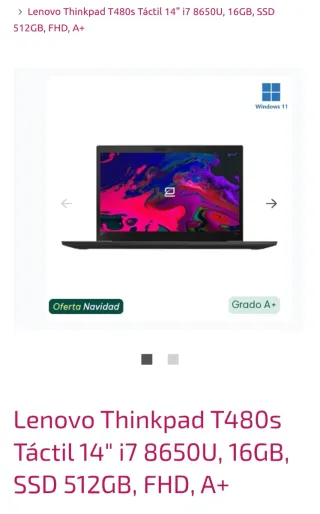 Lenovo Thinkpad T480s Táctil 14 i7 8650U