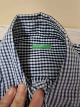 Camisa Benetton cuadros azul y blanco