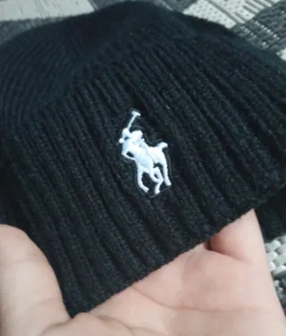 Cuffia polo ralph lauren nera con logo ricamato