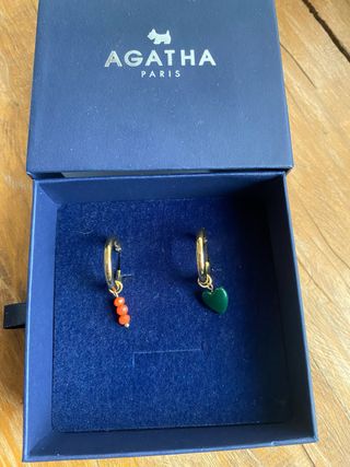Pendientes Agatha Paris Corazón Verde y Coral