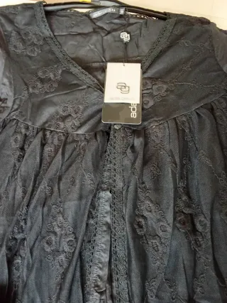 Blusa Adagietto Negra Encaje Mujer Talla M