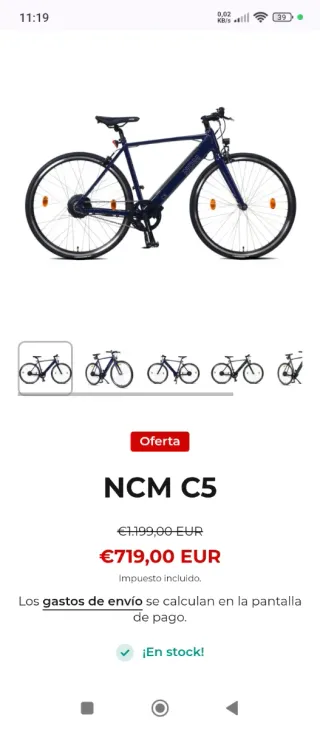 Bicicleta Eléctrica NCM C5 Azul talla L