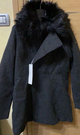 Cappotto donna grigio con pelliccia