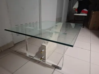 Mesa de centro cristal, piedra y metacrilato