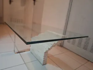Mesa de centro cristal, piedra y metacrilato