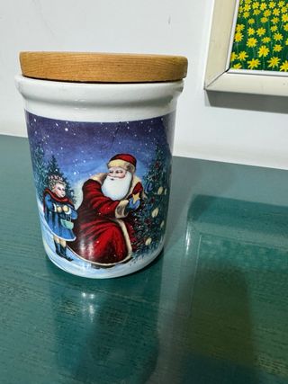 Biscottiera Natale Ceramica Legno ermetica