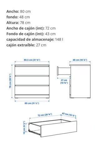 Cómoda Malm 3 cajones IKEA