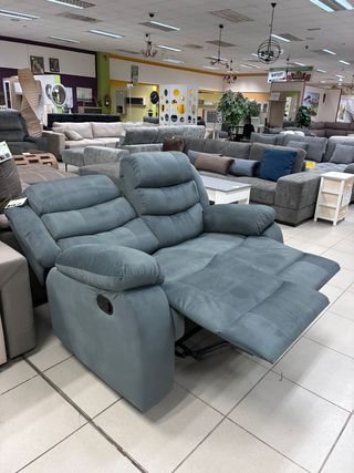 Sofá relax 2 plazas gris tela NUEVO