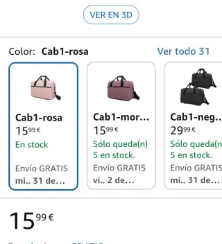 Bolso de viaje tamaño cabina Raykong rosa
