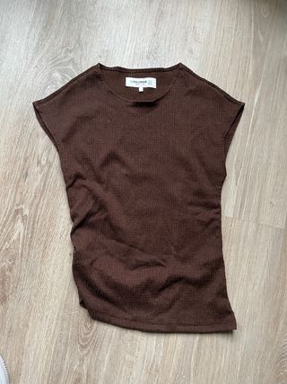 Pull&Bear Top Marrón Manga Corta