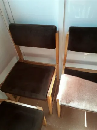 Conjunto 3 Sillas Madera y Tela Marrón Años 70/80