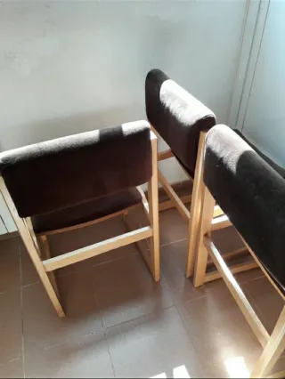 Conjunto 3 Sillas Madera y Tela Marrón Años 70/80