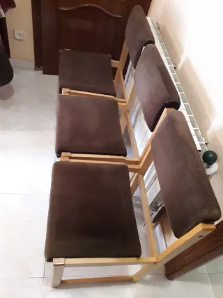 Conjunto 3 Sillas Madera y Tela Marrón Años 70/80