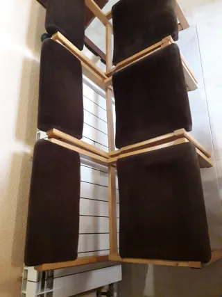 Conjunto 3 Sillas Madera y Tela Marrón Años 70/80