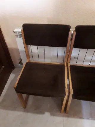 Conjunto 3 Sillas Madera y Tela Marrón Años 70/80