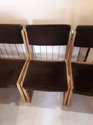 Conjunto 3 Sillas Madera y Tela Marrón Años 70/80
