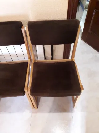 Conjunto 3 Sillas Madera y Tela Marrón Años 70/80