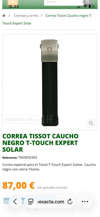 CORREA DE CAUCHO NEGRA TISSOT/NUEVA