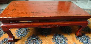 Raro Tavolo Basso Lacca Rossa 17/18 Sec.