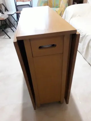 Mesa de madera plegable con ruedas