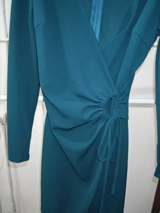 Vestido manga larga verde azulado