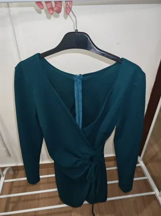 Vestido manga larga verde azulado