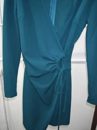 Vestido manga larga verde azulado