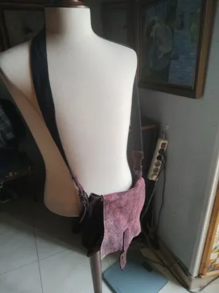 Bolso Artesano Piel Marrón/Morado