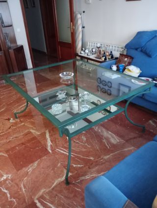 MESA DE SALÓN DE FORJA Y CRISTAL