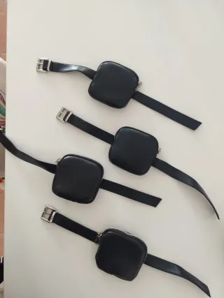 4 Monederos Cuerina Negro