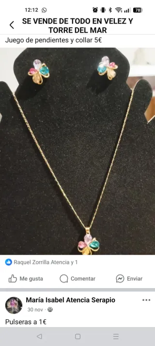 Conjunto joyas: collar, pulsera, pendientes y anil