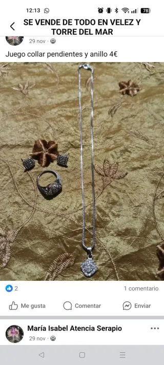 Conjunto joyas: collar, pulsera, pendientes y anil