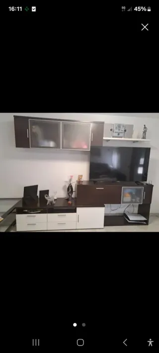 Mueble salón 2,70m madera y cristal