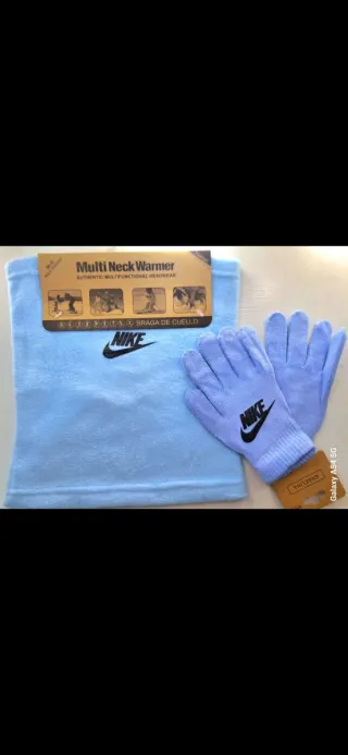 Braga cuello y guantes Nike azul vinilo