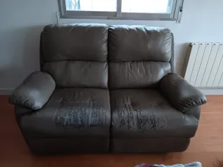 Sofá reclinable de piel marrón/gris