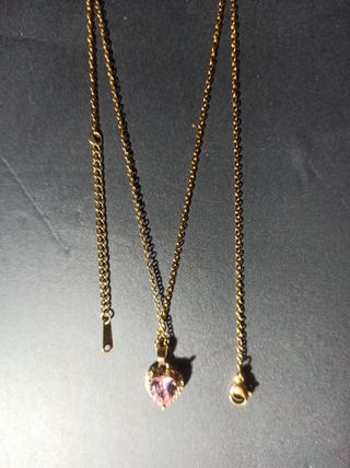 Colgante baño oro corazón rosa circonita+ Bisuterí