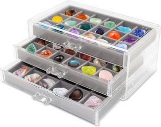 Vitrina de roca, 3 cajones, caja de colección de r