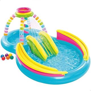 INTEX 56137 Piscina Gonfiabile per Bambini, Giochi Cono Arcobaleno con Scivolo, per Bambini Oltre 2 Anni, Capacità 168206 Litri