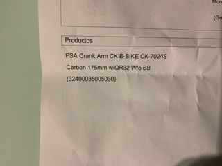 Bielas carbono FSA E-Bike 175mm mod: CK 702/IS