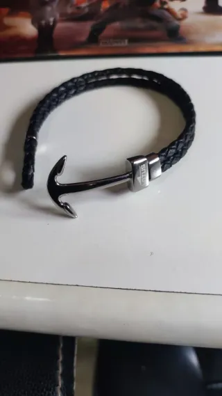 Pulsera Lotus Style Ancla Negra Plata