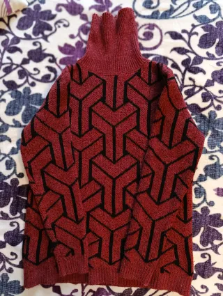 Jersey cuello alto geométrico rojo y negro