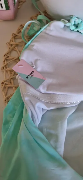 Bañador mujer turquesa y blanco M