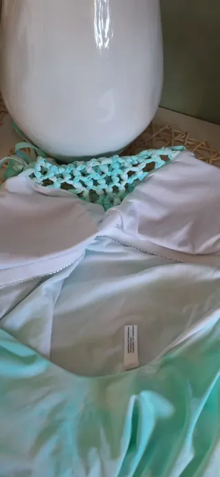 Bañador mujer turquesa y blanco M