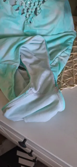 Bañador mujer turquesa y blanco M